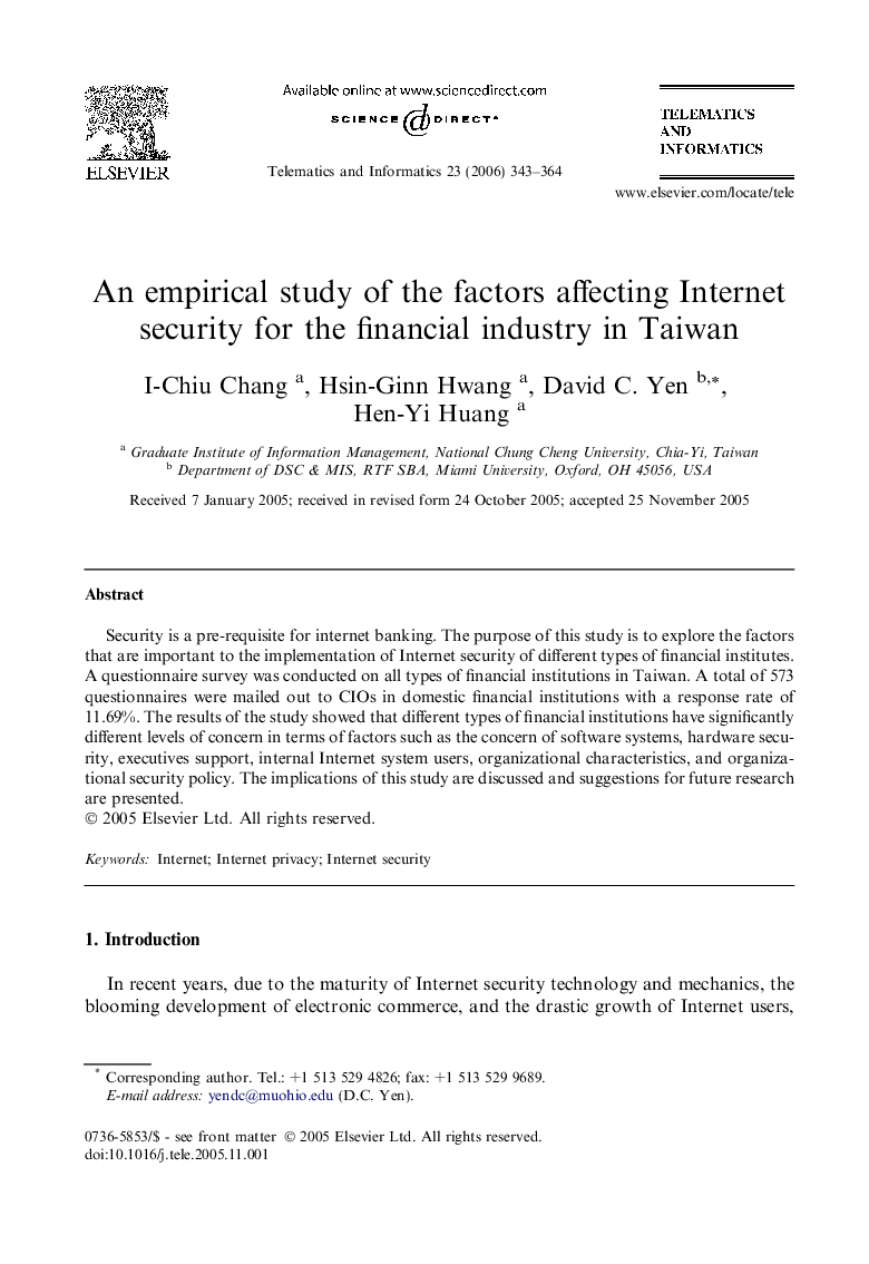 An empirical study of the factors affecting Internet security for the financial industry in Taiwan