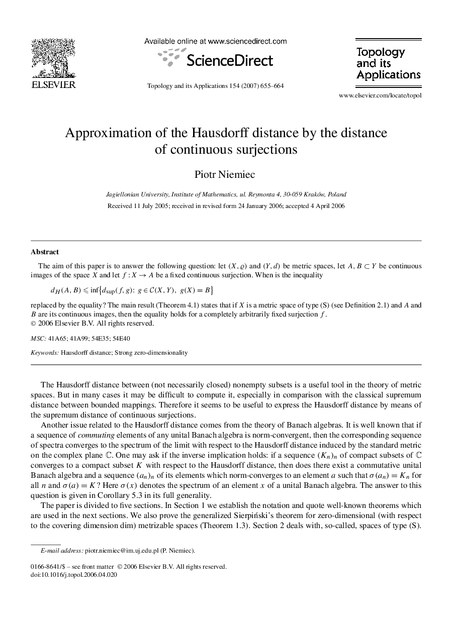 Approximation of the Hausdorff distance by the distance of continuous surjections