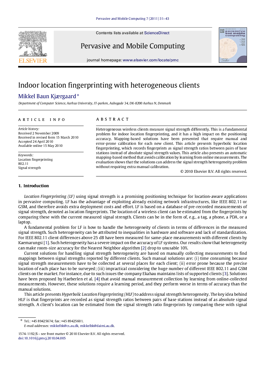 Indoor location fingerprinting with heterogeneous clients