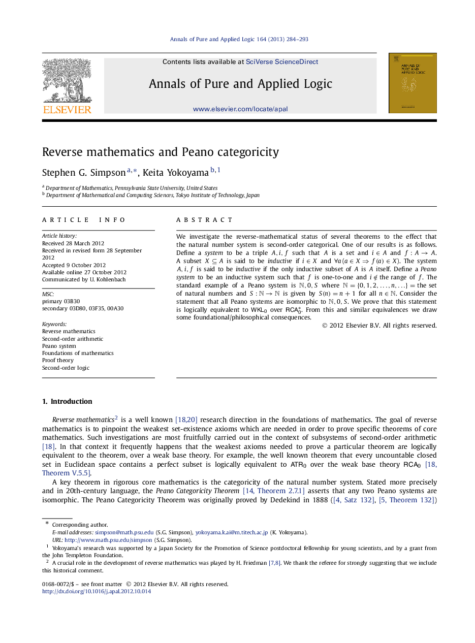 Reverse mathematics and Peano categoricity