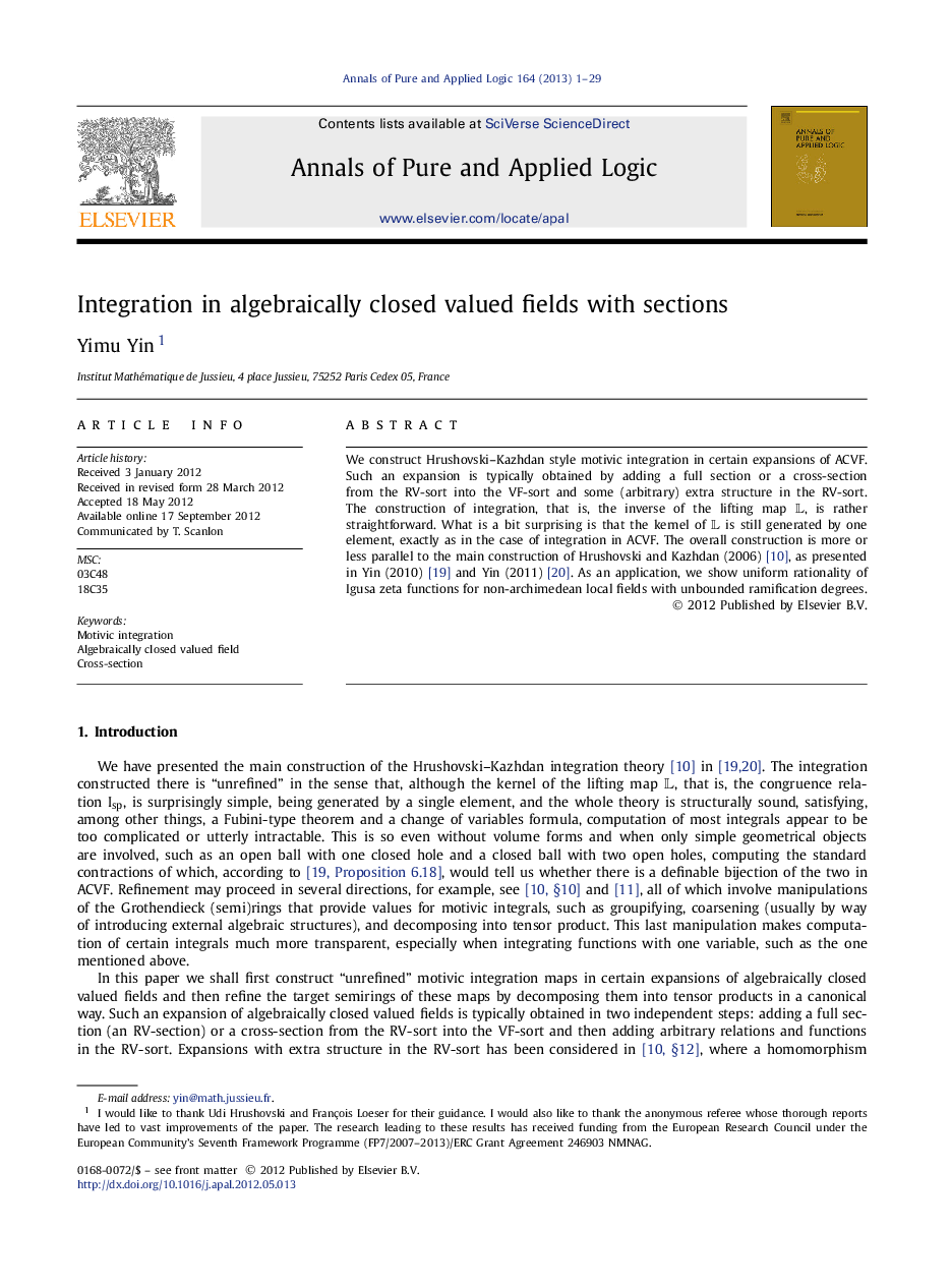 Integration in algebraically closed valued fields with sections