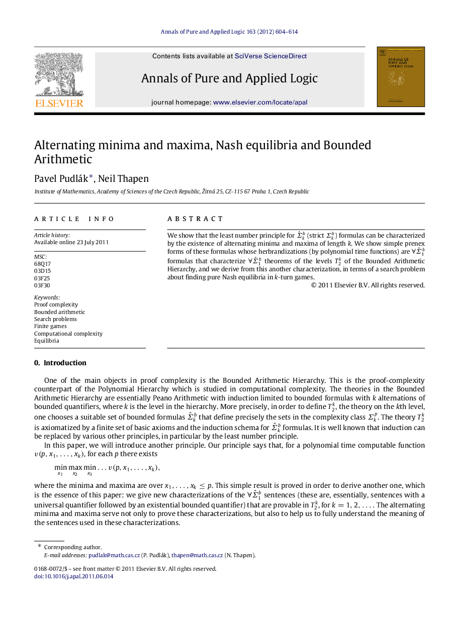 Alternating minima and maxima, Nash equilibria and Bounded Arithmetic