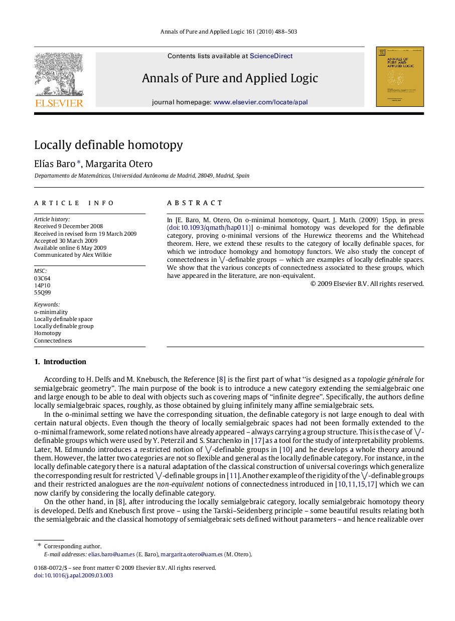 Locally definable homotopy