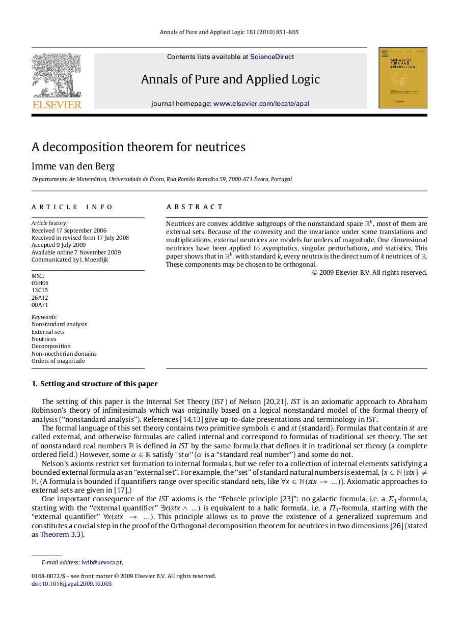 A decomposition theorem for neutrices
