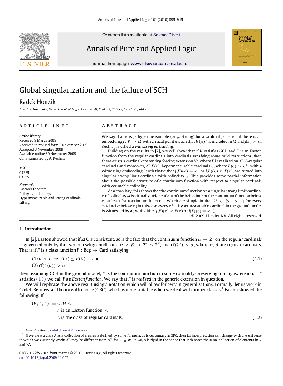 عکس صفحه اول مقاله: Global singularization and the failure of SCH Global singularization and the failure of SCH
