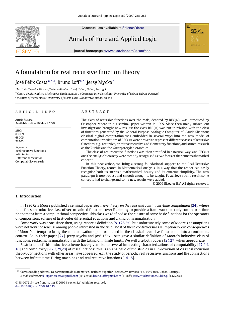 عکس صفحه اول مقاله: A foundation for real recursive function theory A foundation for real recursive function theory