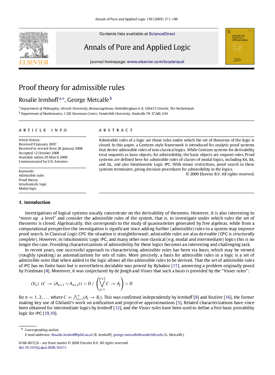 Proof theory for admissible rules