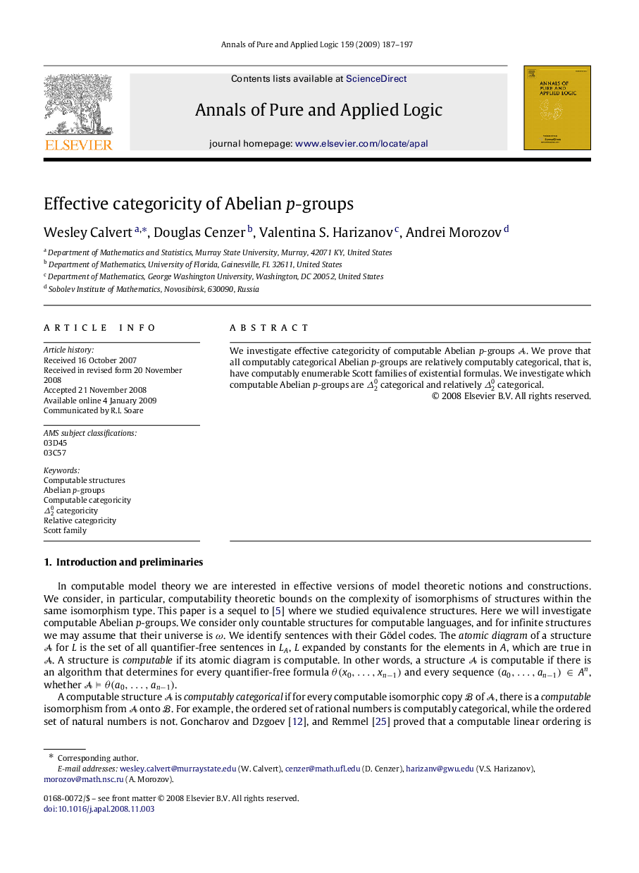 عکس صفحه اول مقاله: Effective categoricity of Abelian p-groups Effective categoricity of Abelian p-groups