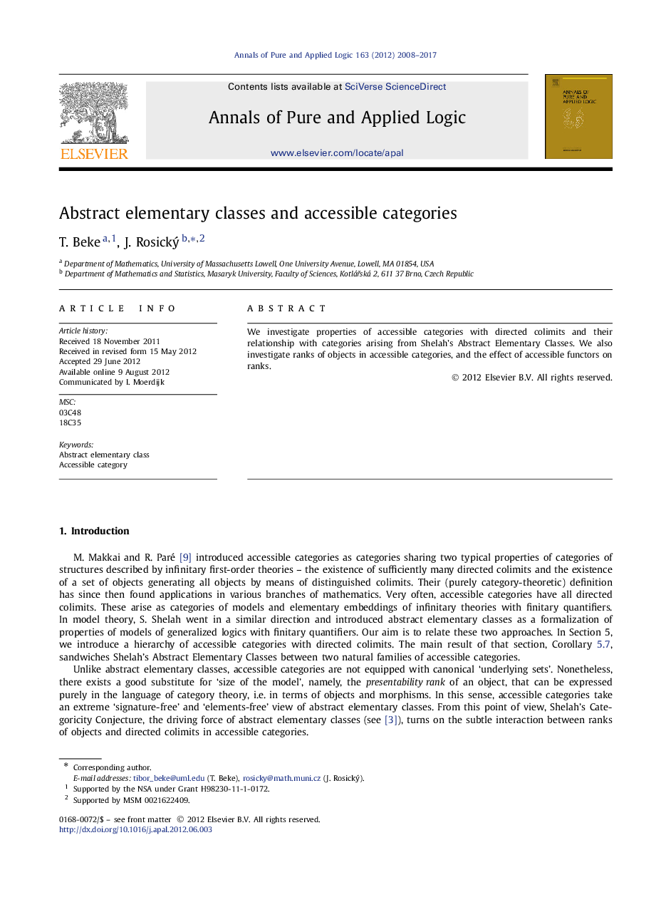 Abstract elementary classes and accessible categories