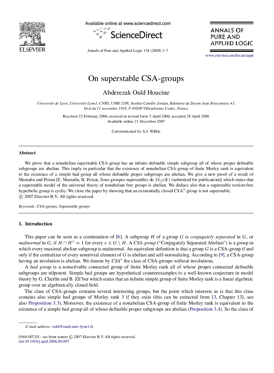 On superstable CSA-groups