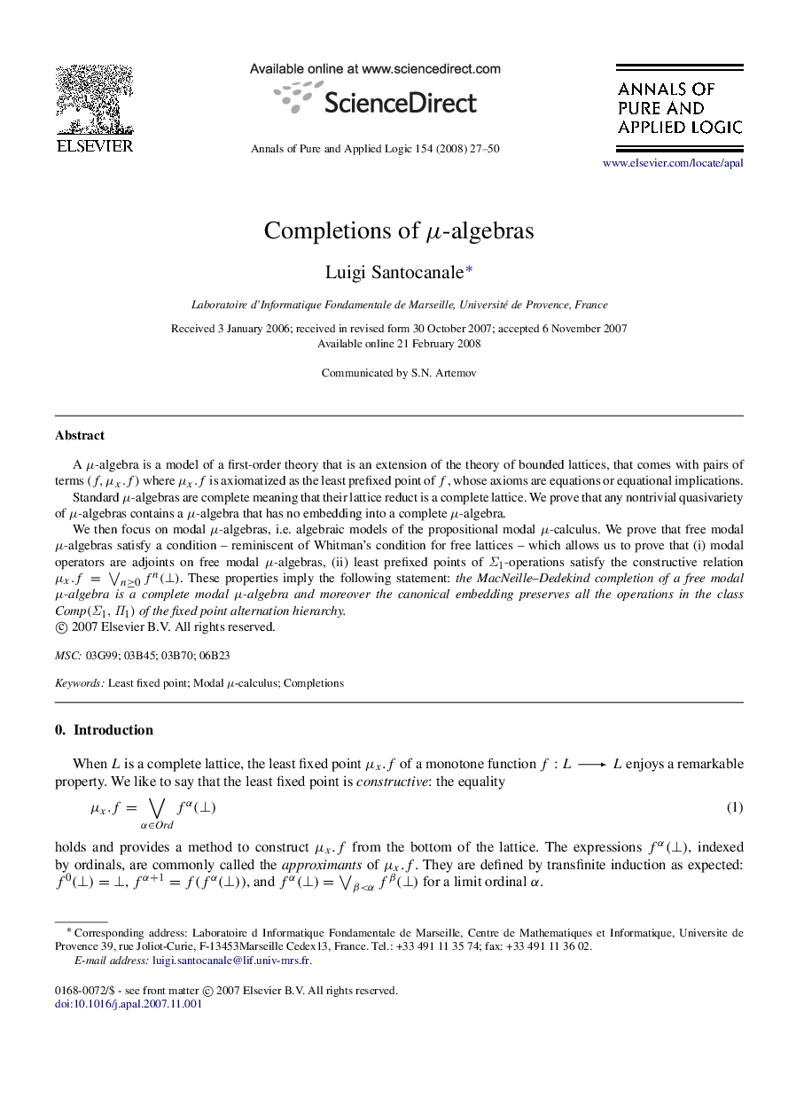 Completions of μ-algebras