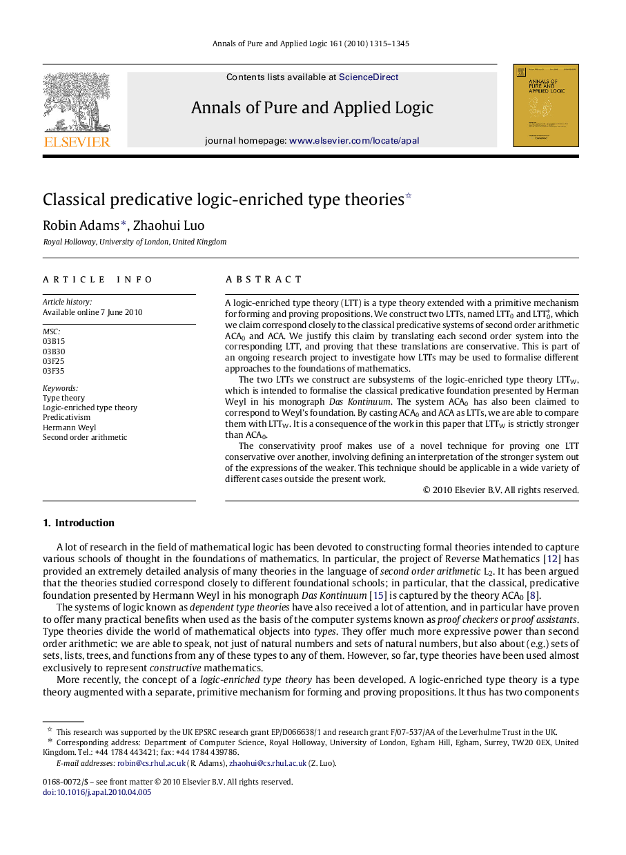 Classical predicative logic-enriched type theories 