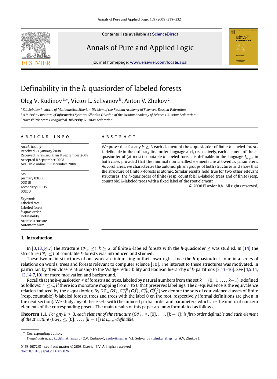 Definability in the h-quasiorder of labeled forests