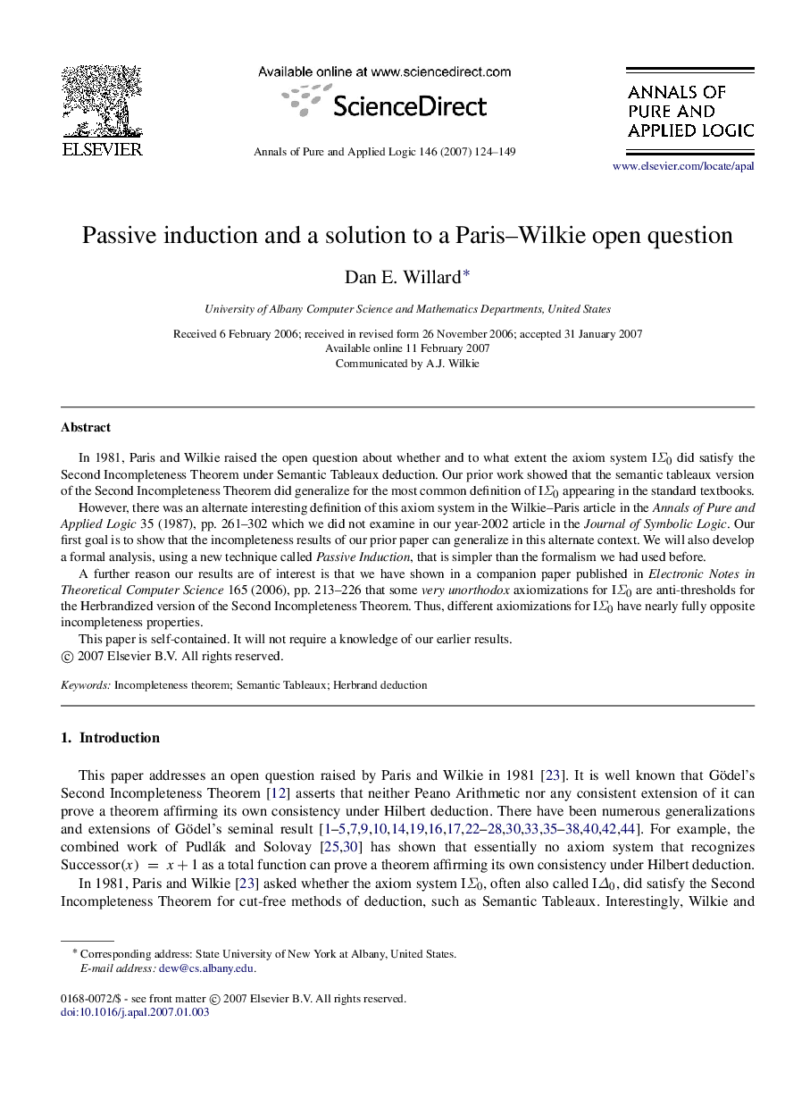 Passive induction and a solution to a Paris–Wilkie open question