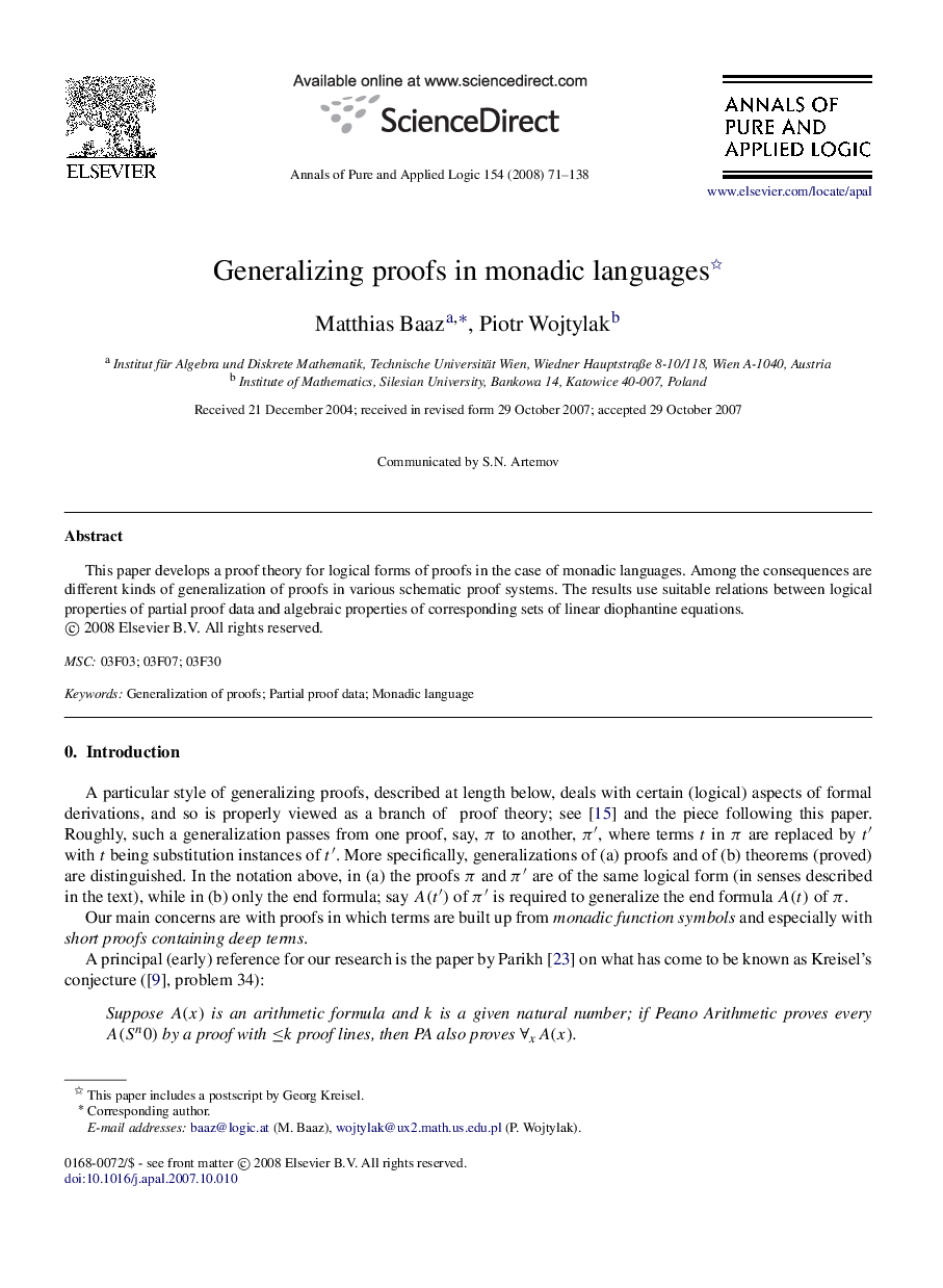 عکس صفحه اول مقاله: Generalizing proofs in monadic languages Generalizing proofs in monadic languages