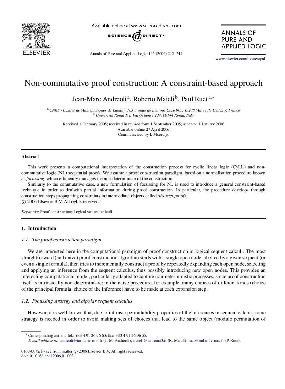 Non-commutative proof construction: A constraint-based approach