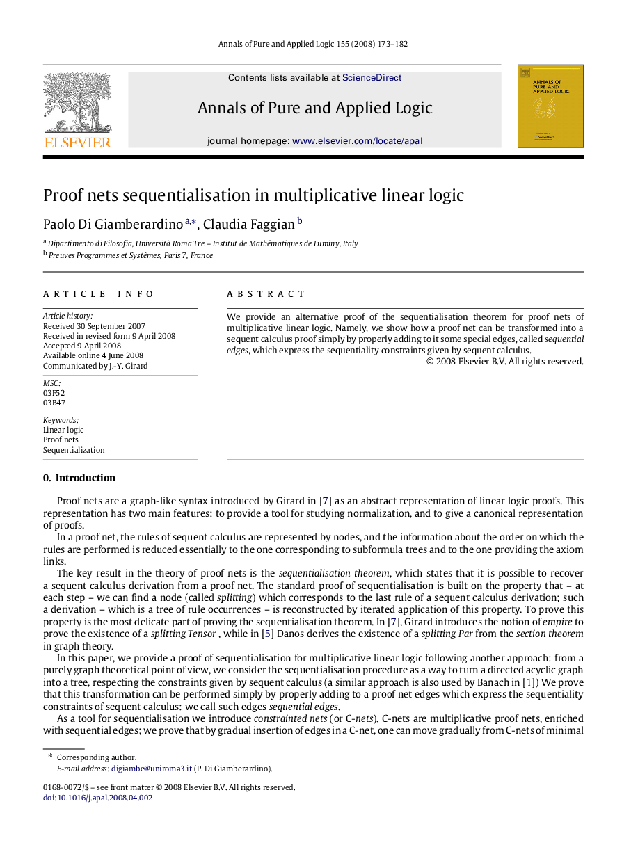 Proof nets sequentialisation in multiplicative linear logic