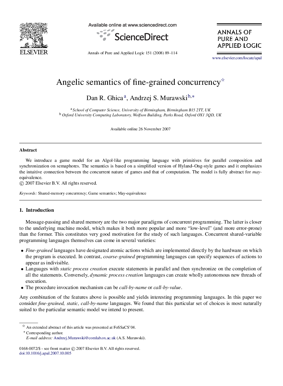 Angelic semantics of fine-grained concurrency 