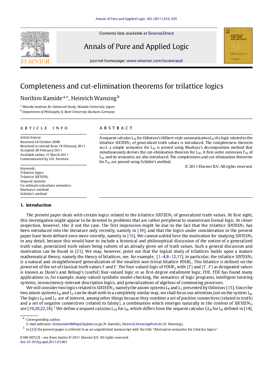 Completeness and cut-elimination theorems for trilattice logics