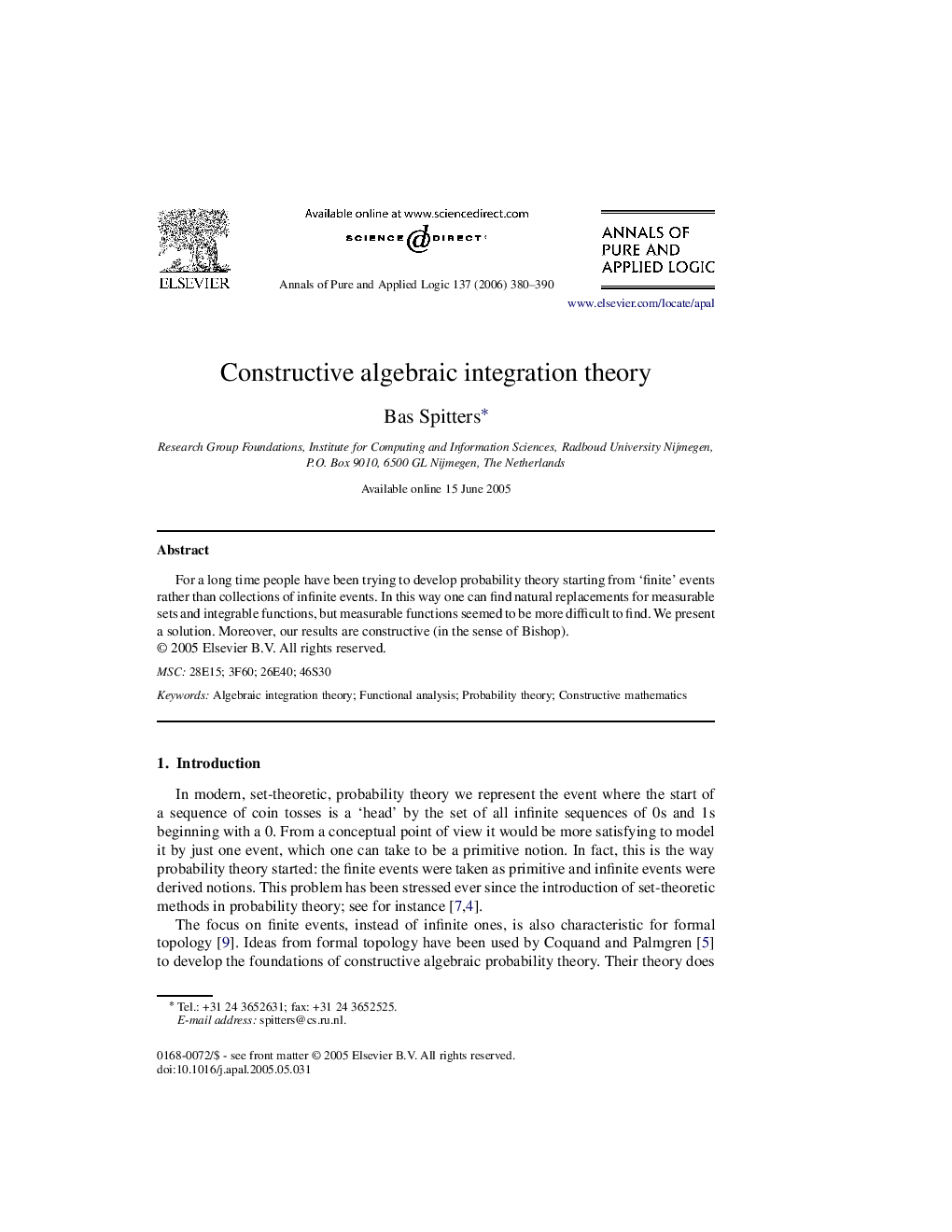 عکس صفحه اول مقاله: Constructive algebraic integration theory Constructive algebraic integration theory