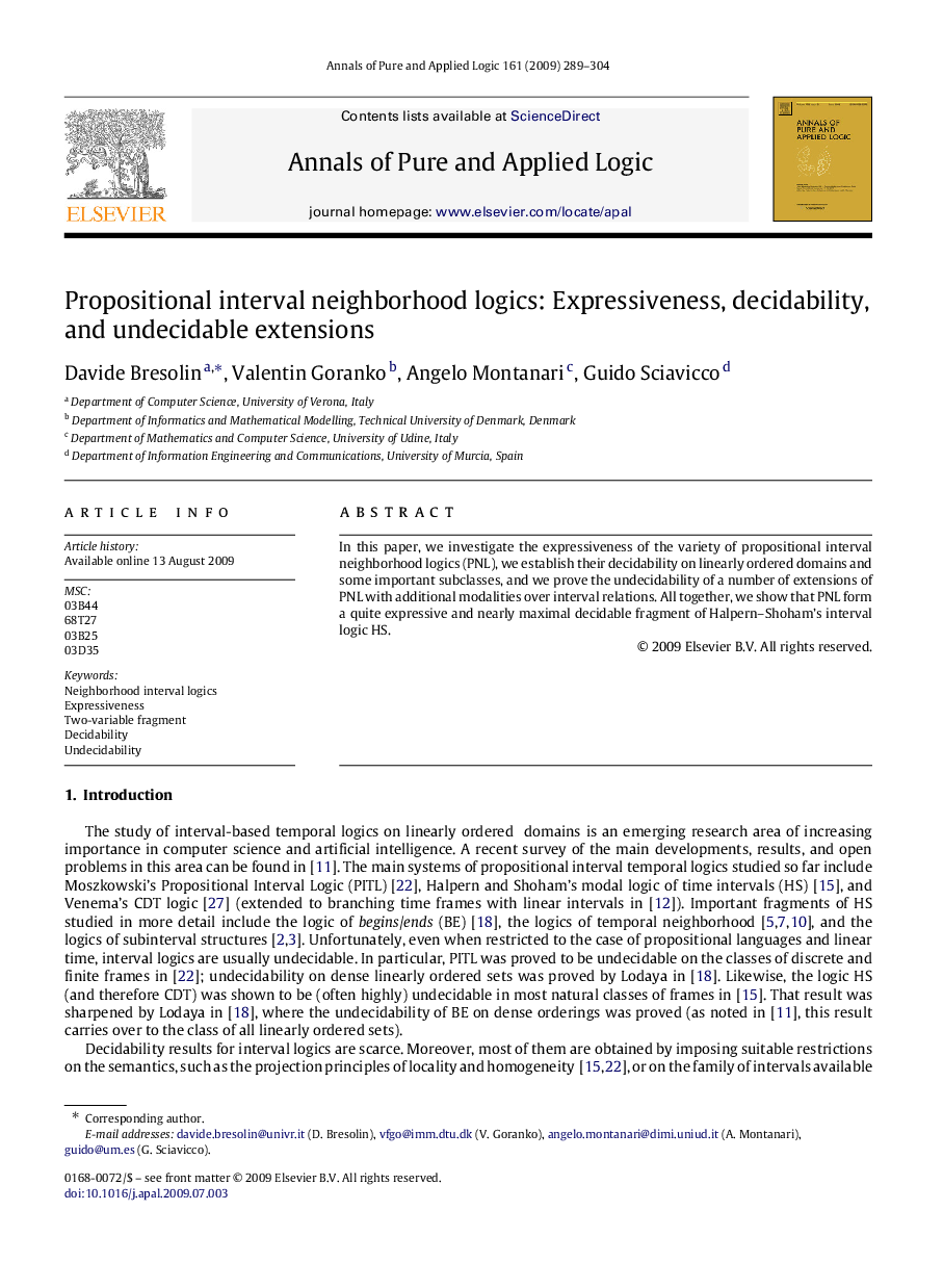عکس صفحه اول مقاله: Propositional interval neighborhood logics: Expressiveness, decidability, and undecidable extensions Propositional interval neighborhood logics: Expressiveness, decidability, and undecidable extensions