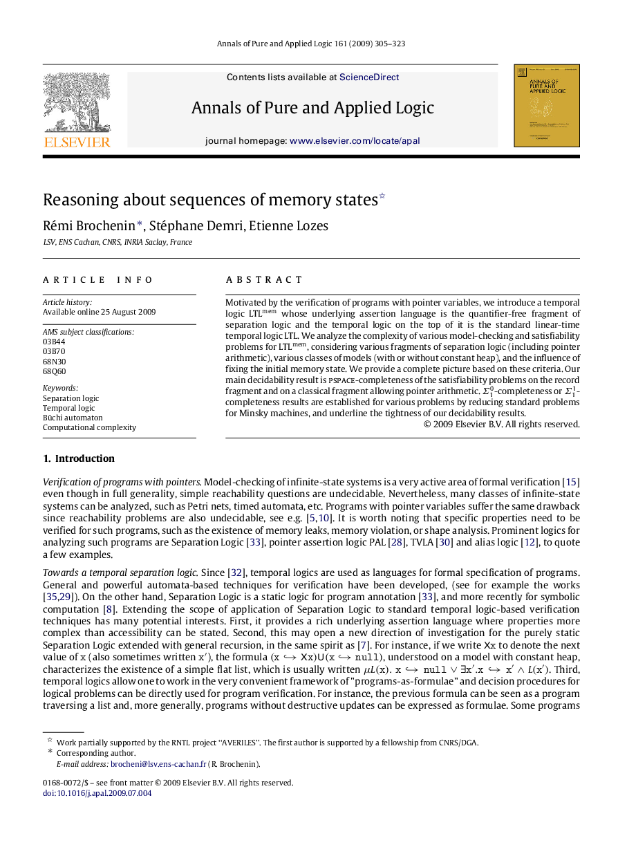 Reasoning about sequences of memory states 