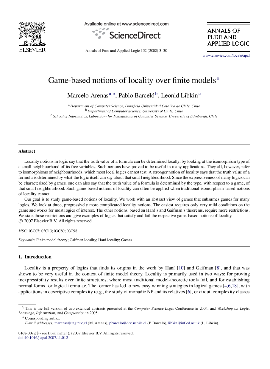 Game-based notions of locality over finite models 