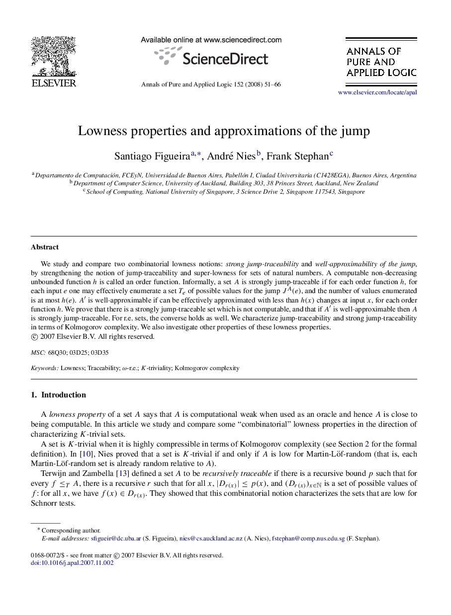 عکس صفحه اول مقاله: Lowness properties and approximations of the jump Lowness properties and approximations of the jump