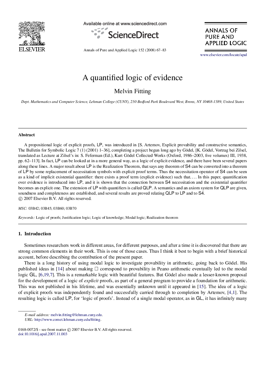عکس صفحه اول مقاله: A quantified logic of evidence A quantified logic of evidence