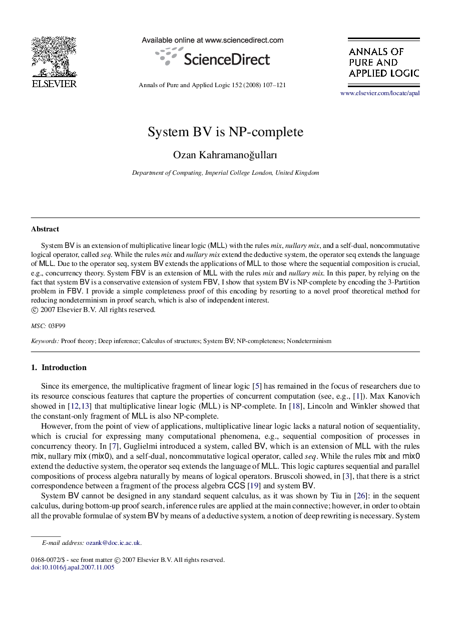 System BV is NP-complete