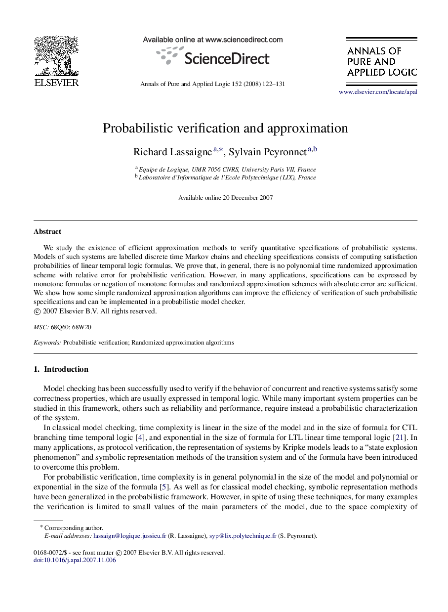 Probabilistic verification and approximation