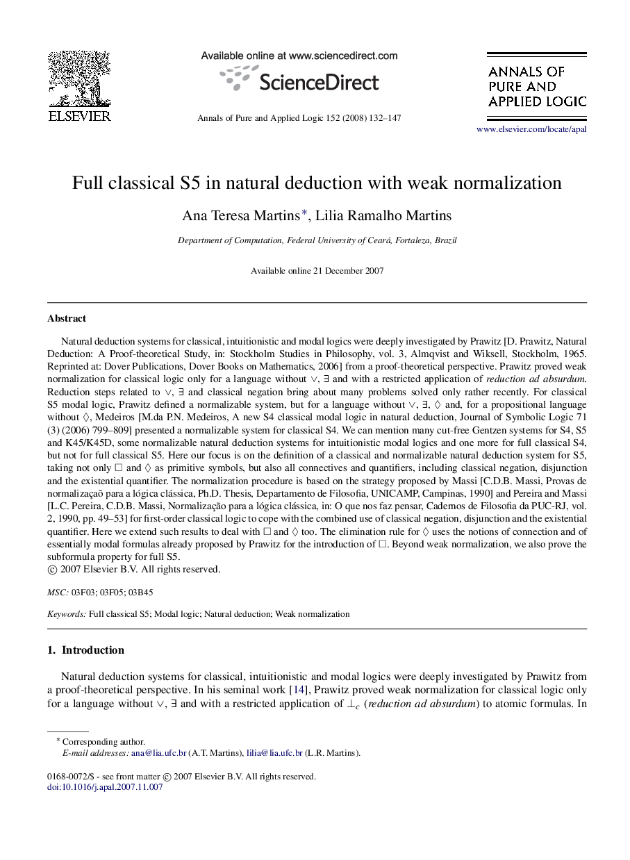Full classical S5 in natural deduction with weak normalization