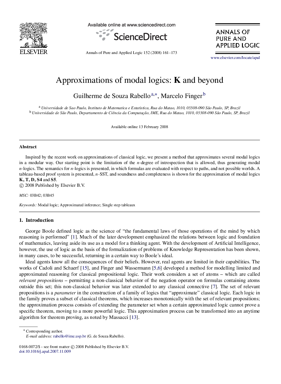 عکس صفحه اول مقاله: Approximations of modal logics: and beyond Approximations of modal logics: and beyond