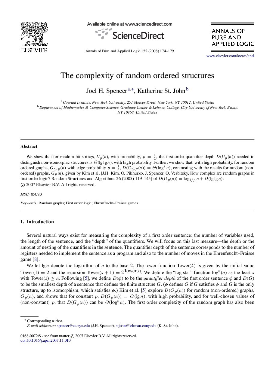The complexity of random ordered structures