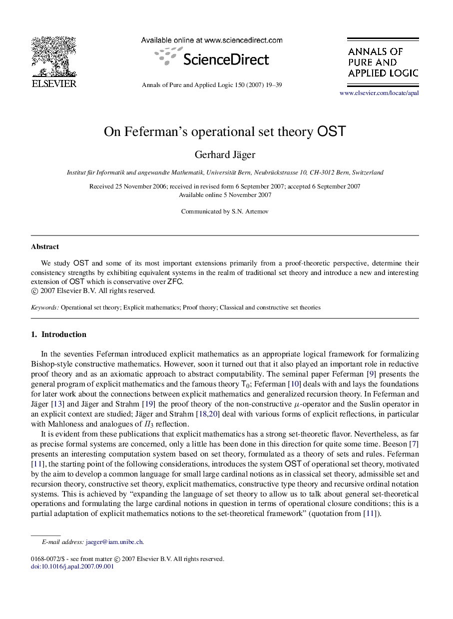 On Feferman’s operational set theory 