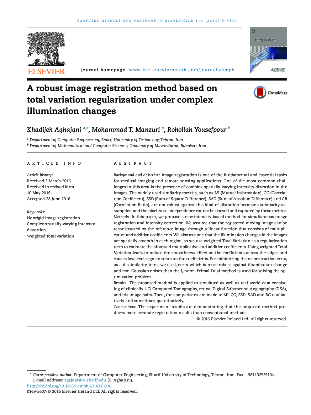 A robust image registration method based on total variation regularization under complex illumination changes