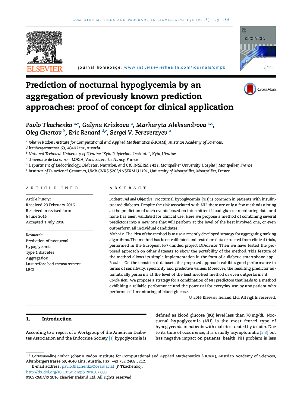 Prediction of nocturnal hypoglycemia by an aggregation of previously known prediction approaches: proof of concept for clinical application