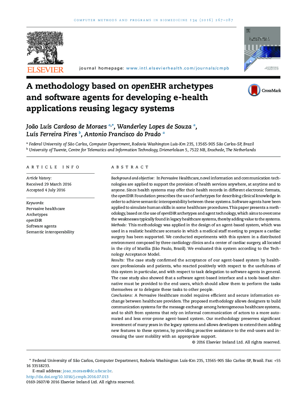 A methodology based on openEHR archetypes and software agents for developing e-health applications reusing legacy systems