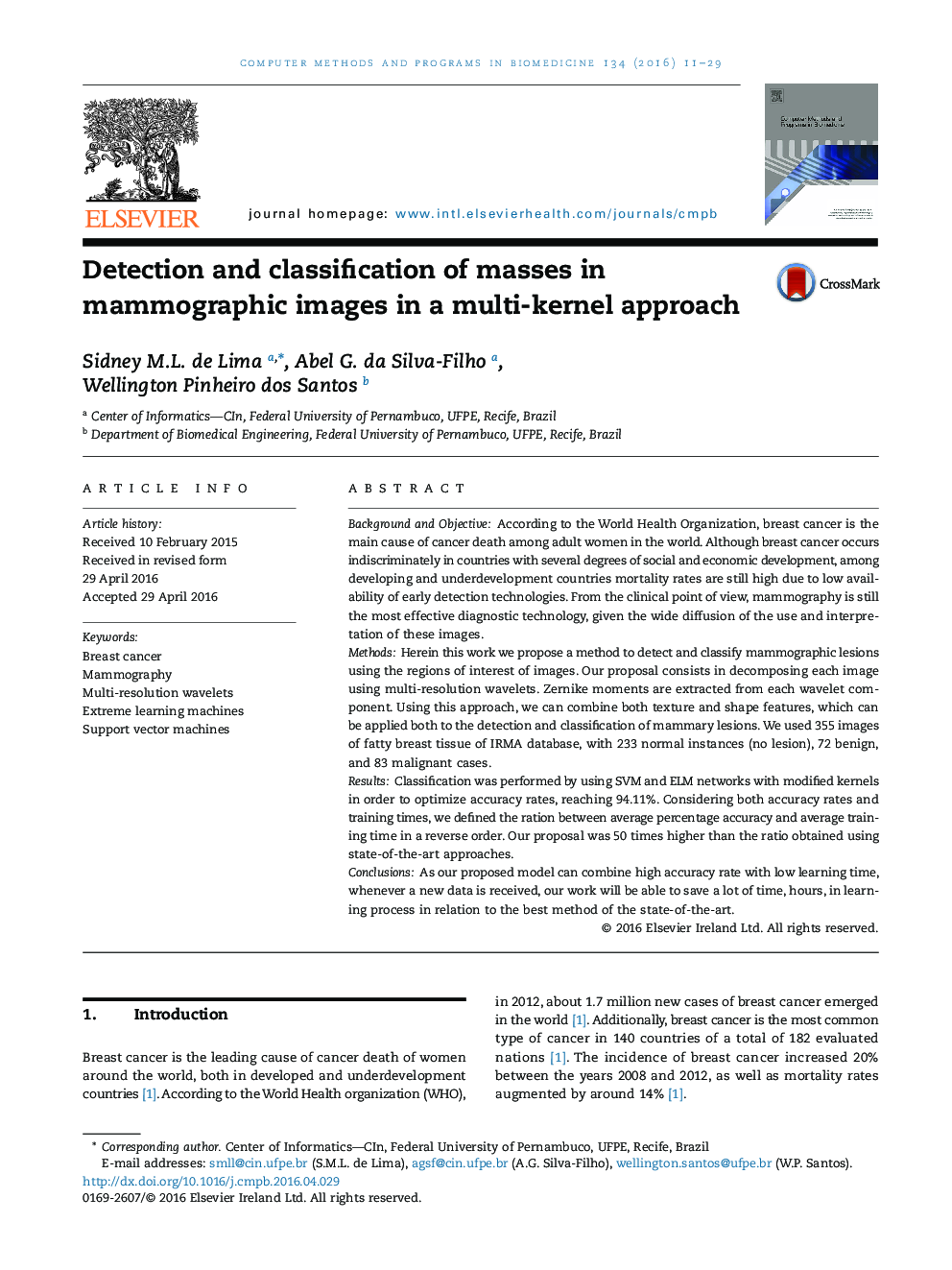 Detection and classification of masses in mammographic images in a multi-kernel approach