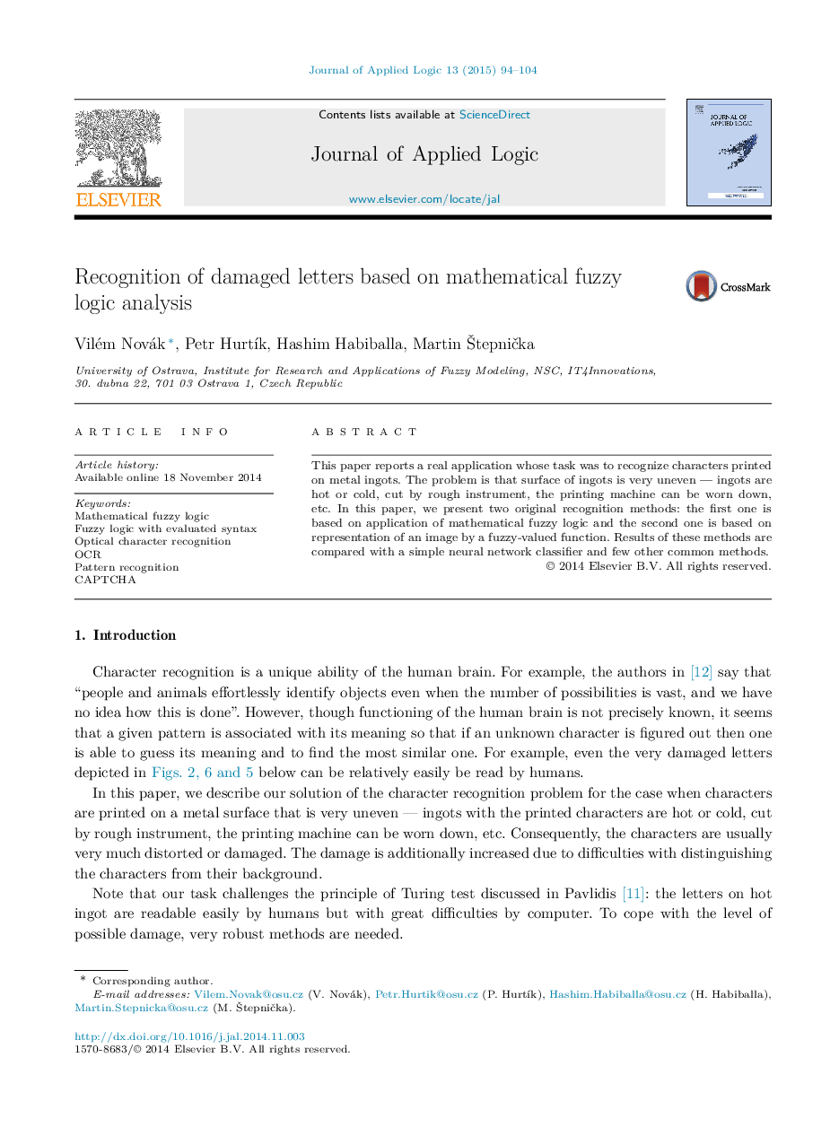 Recognition of damaged letters based on mathematical fuzzy logic analysis