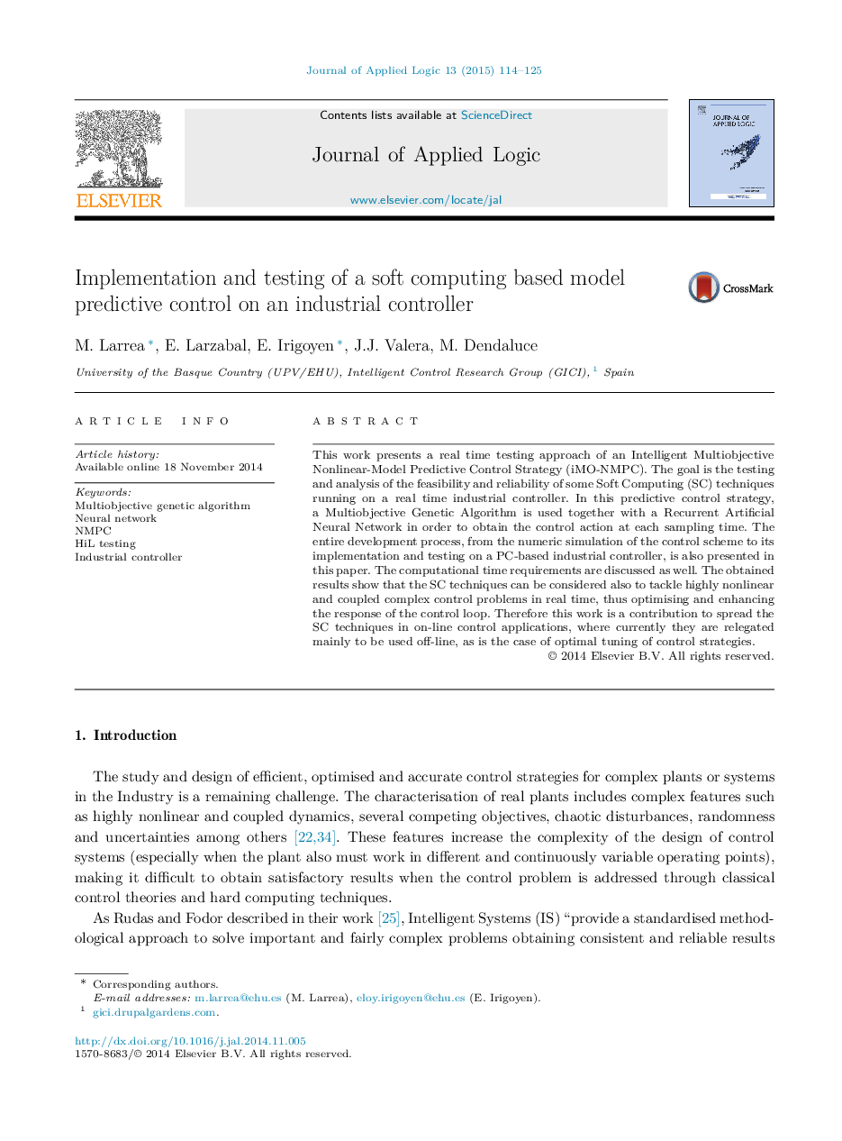 Implementation and testing of a soft computing based model predictive control on an industrial controller