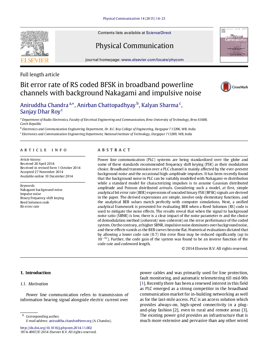 Bit error rate of RS coded BFSK in broadband powerline channels with background Nakagami and impulsive noise