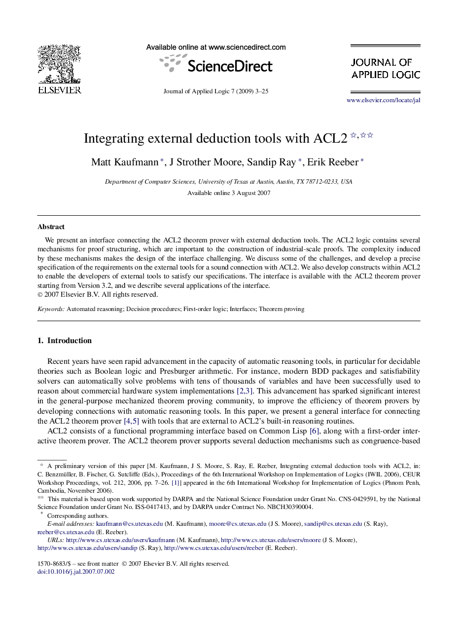 Integrating external deduction tools with ACL2