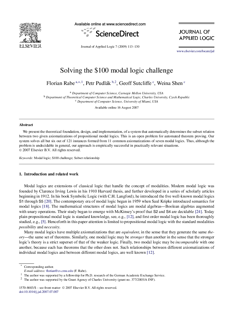 Solving the $100 modal logic challenge