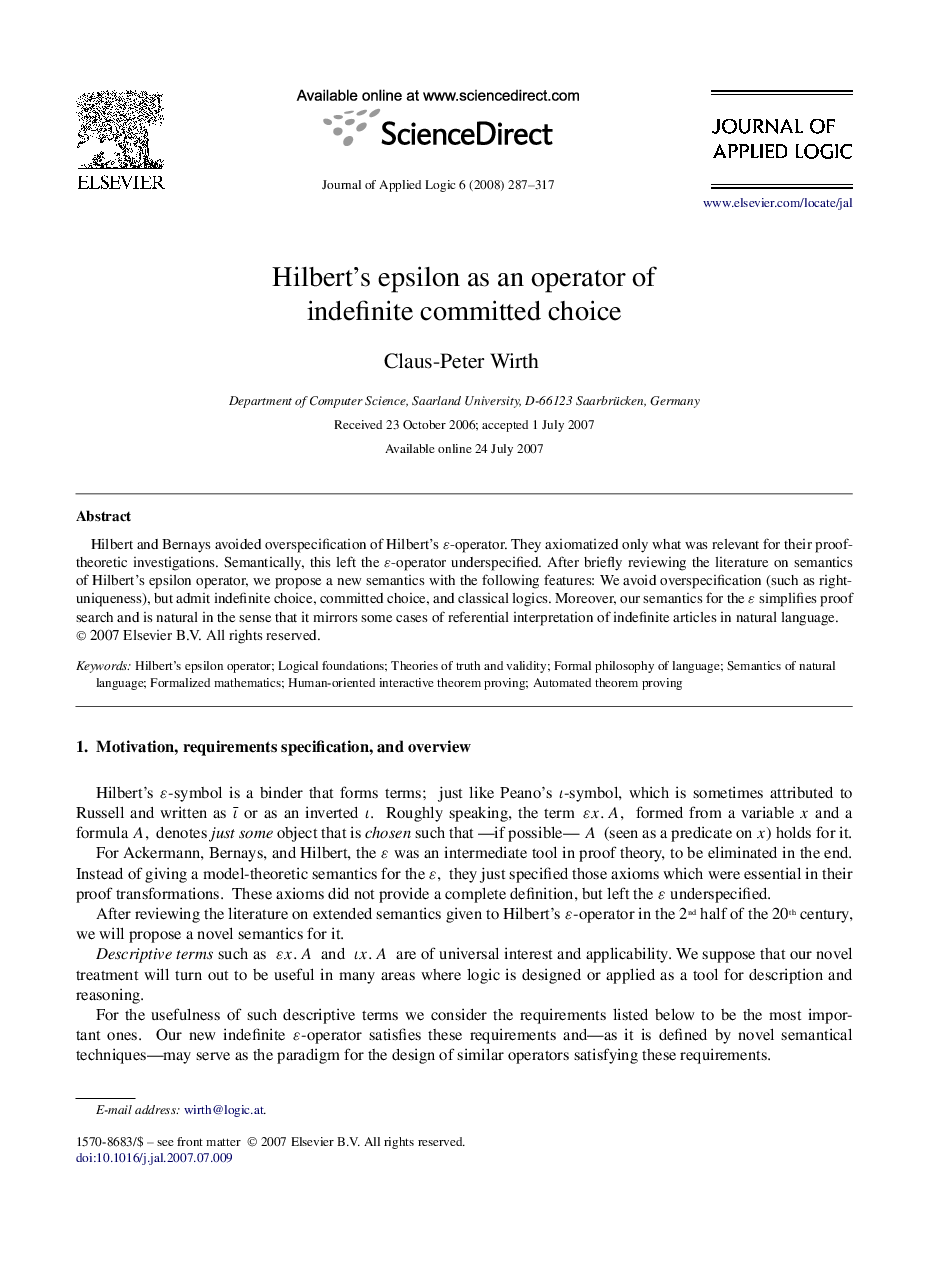 Hilbert's epsilon as an operator of indefinite committed choice
