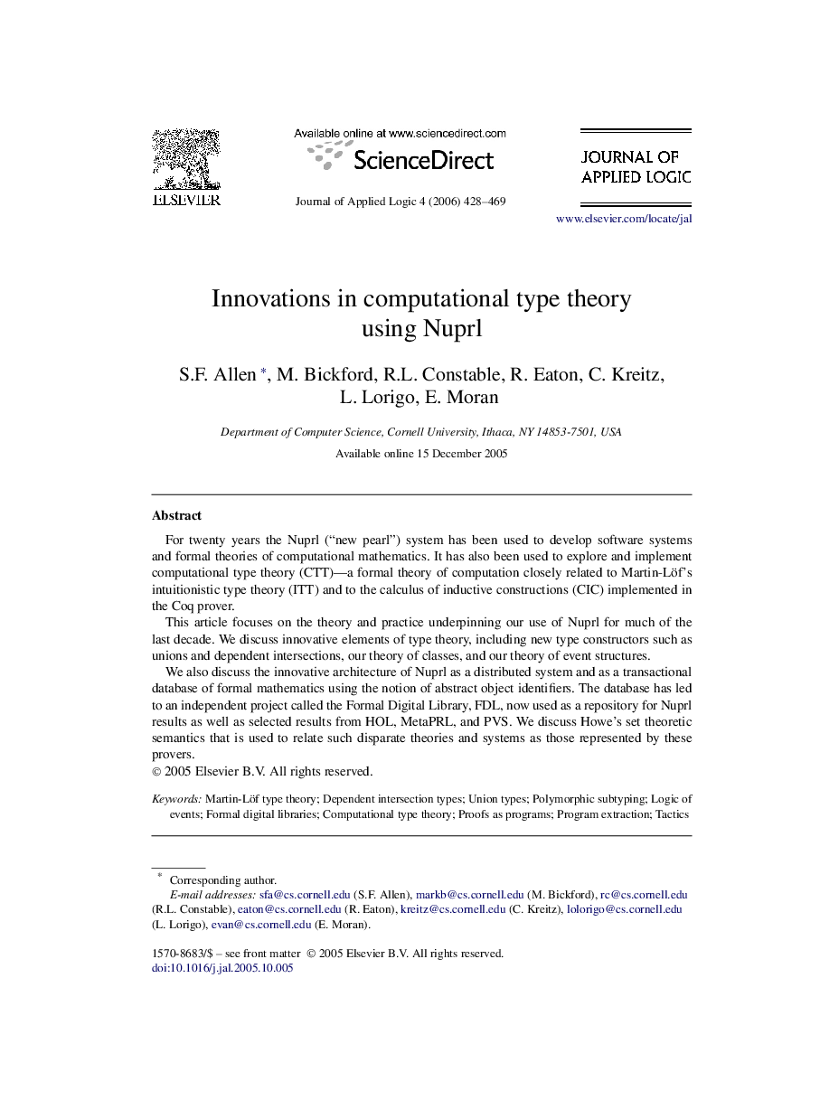 Innovations in computational type theory using Nuprl