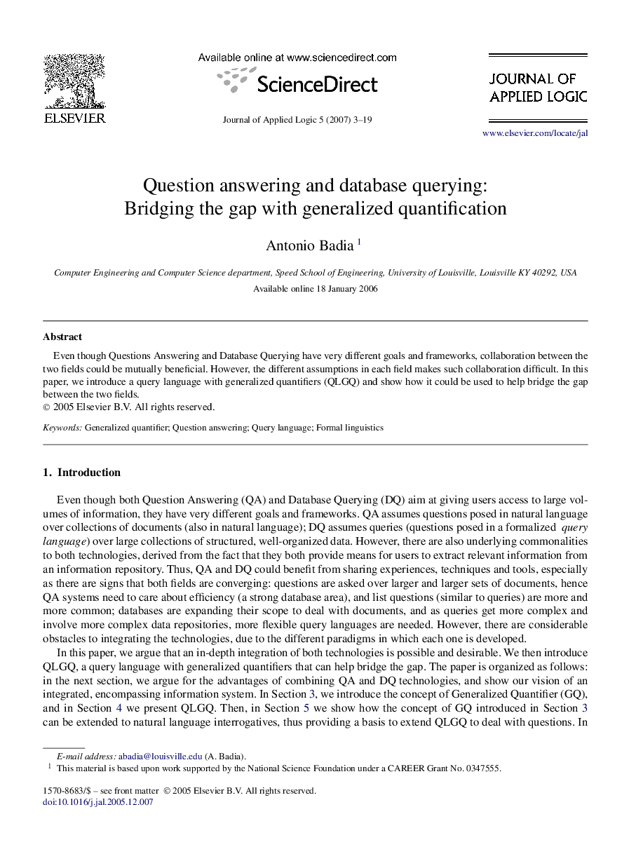 Question answering and database querying: Bridging the gap with generalized quantification