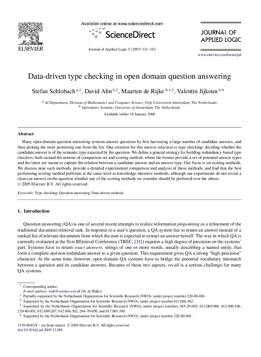 Data-driven type checking in open domain question answering