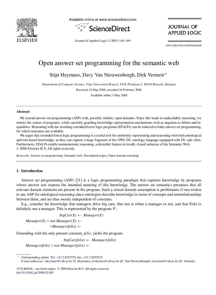 Open answer set programming for the semantic web