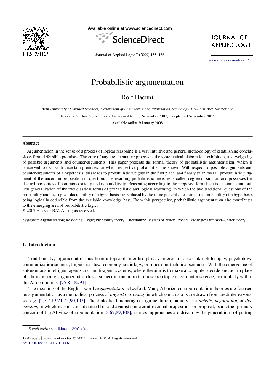 Probabilistic argumentation